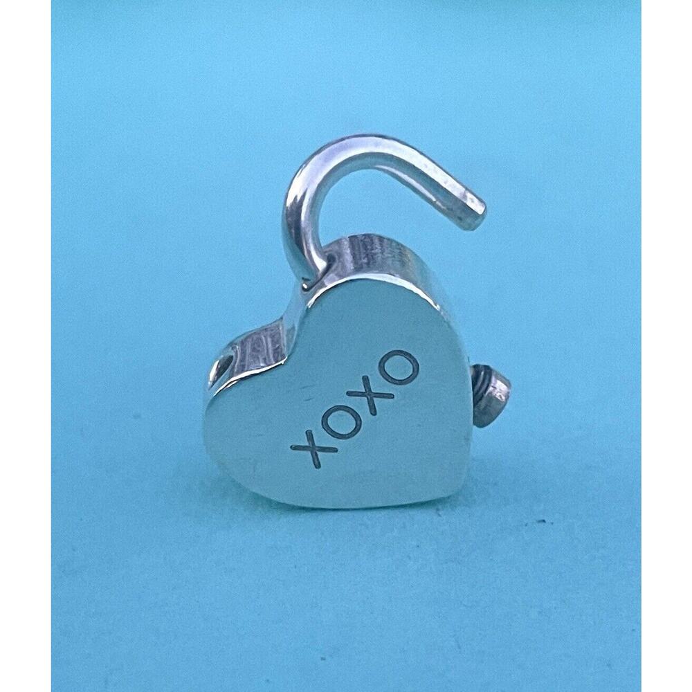 Tiffany & Co Silver Heart XOXO Kiss Lock Padlock Charm 4 Necklace & Bracelet